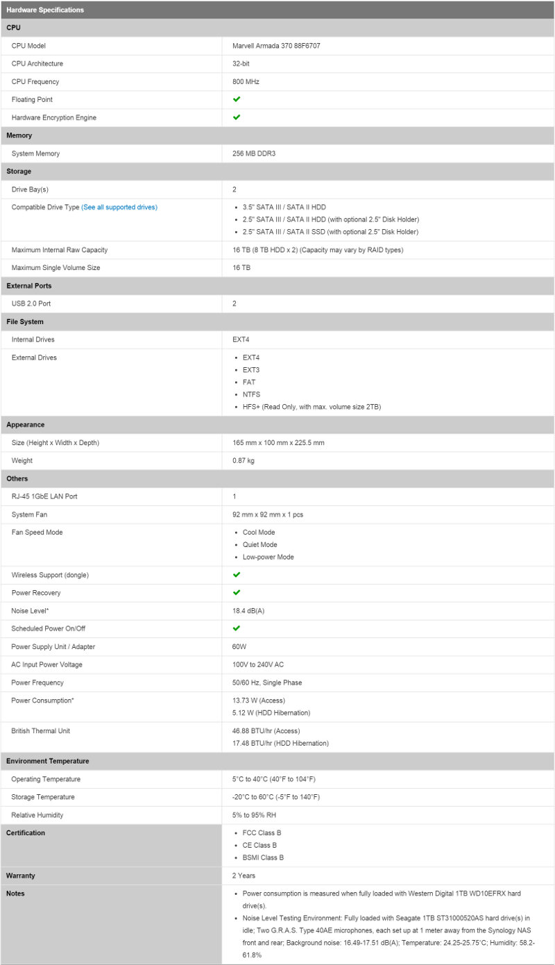 Synology_DS216se-specs hardware