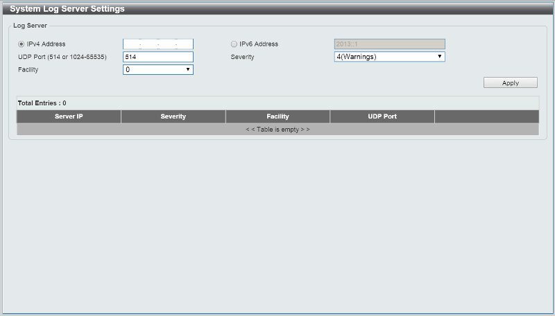 D-Link DXS-1210-12TC-SS_System-7 log server settings