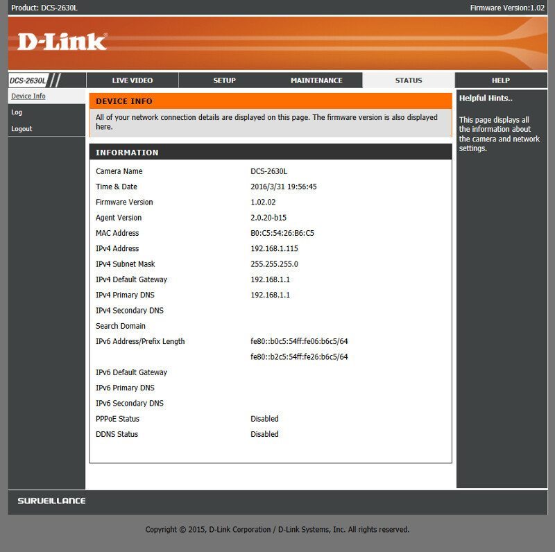 DLink_DCS-2630L-SS-GUI status 1