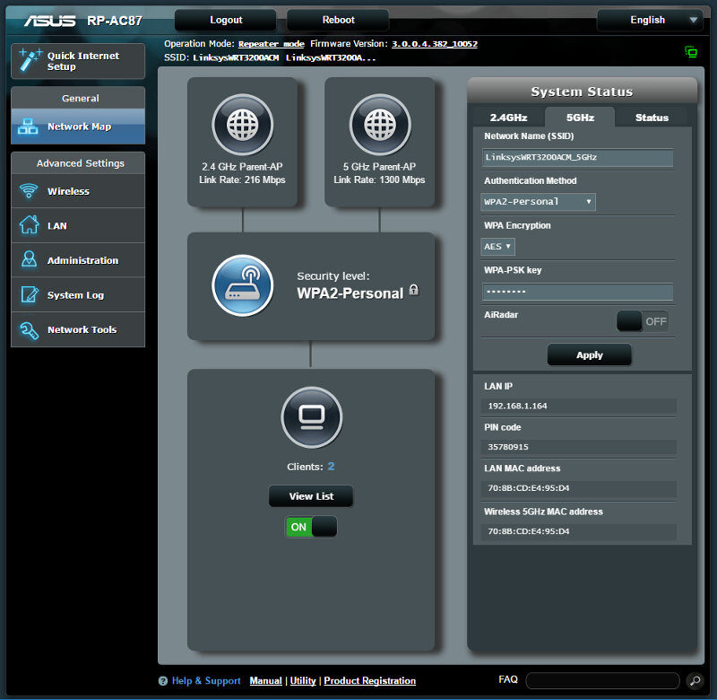 ASUS RP-AC87 SS extender mode 1