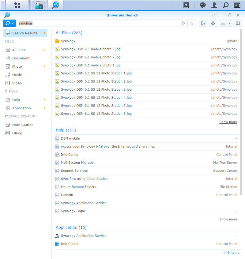 Synology DS716pII SS universal search