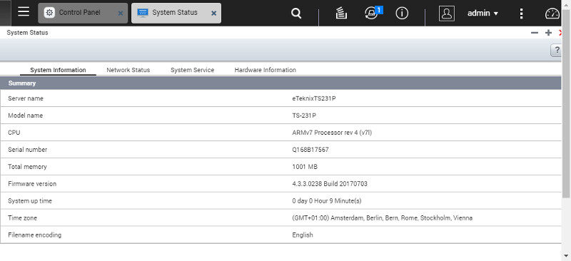 QNAP TS-231P SS SS 02 system info 1