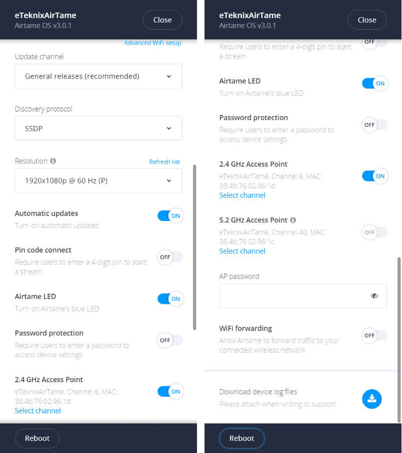 Airtame SS App settings 2