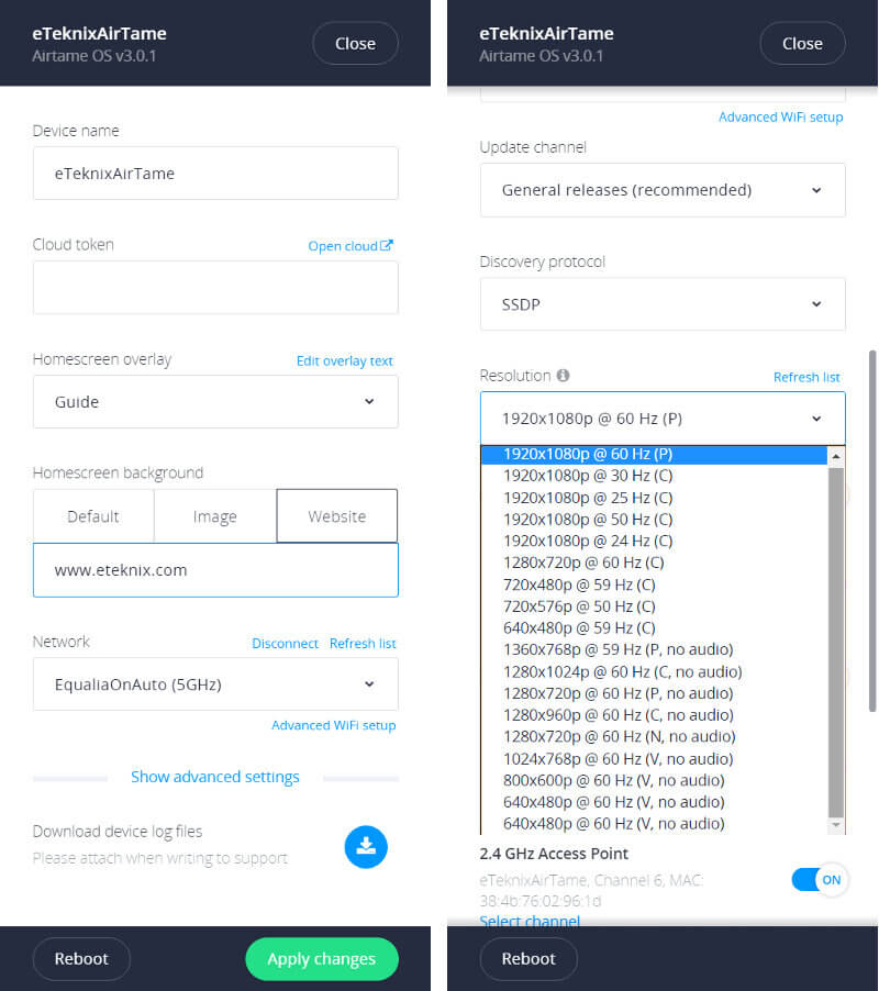 Airtame SS App settings 3