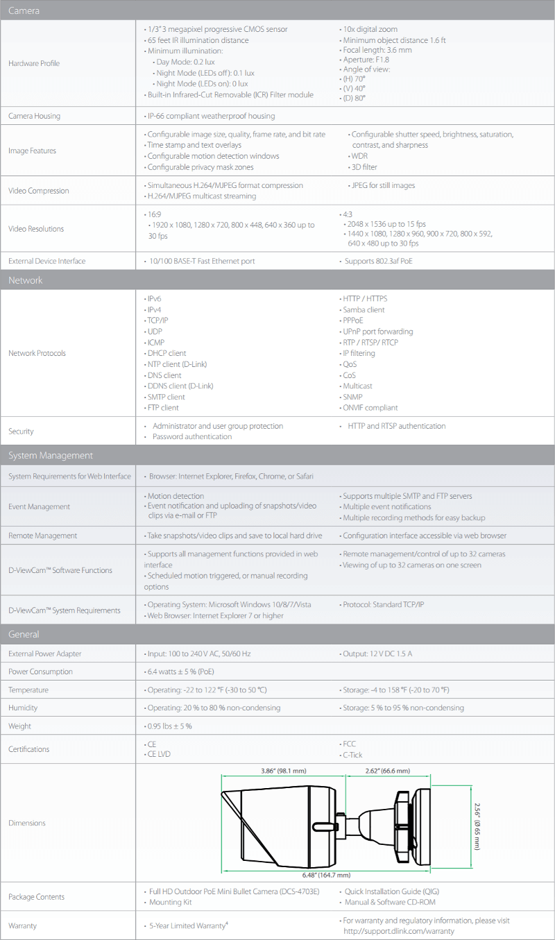 D-Link Vigilance SS dcs-4703e specs