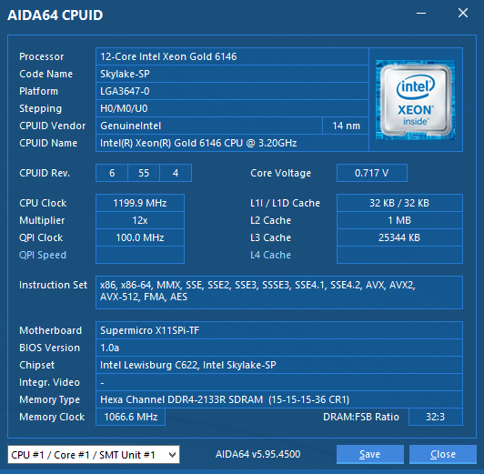 Supermicro X11SPi-TF SS Info AIDA64 CPU