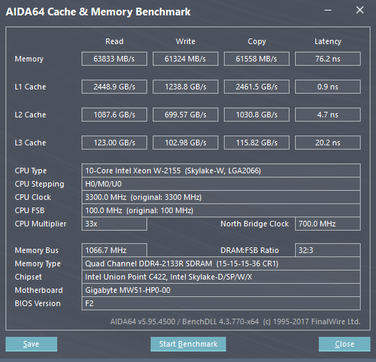 Intel Xeon W-2155 BenchRAM AIDA64