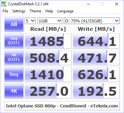 Intel Optane SSD 800P 58GB BenchCondi cdm 75