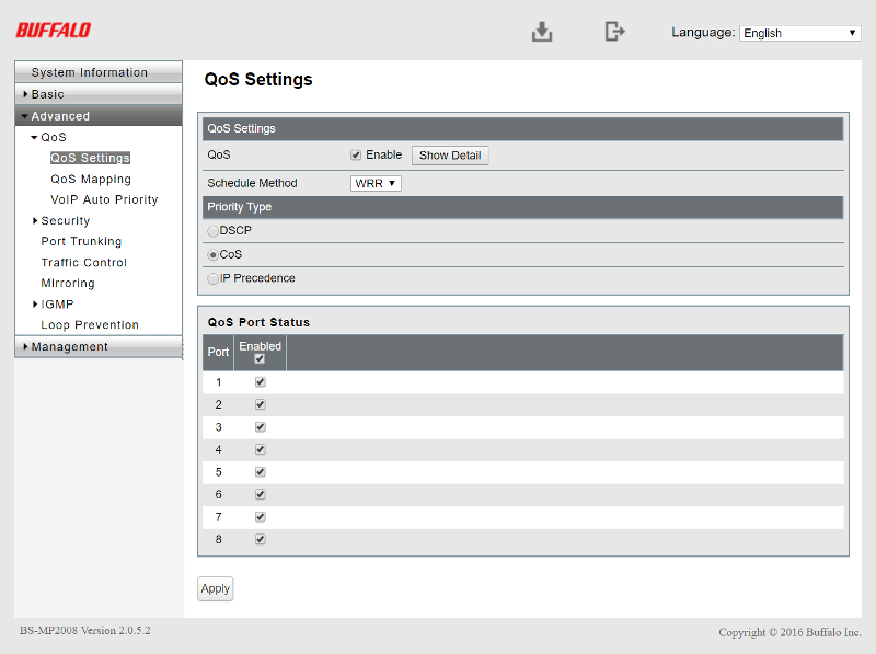 Buffalo BS-MP2008 SS04 MoreAndFixes QoS settings expanded