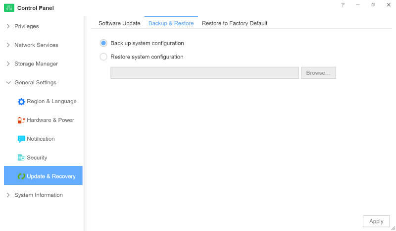 TerraMaster F4-420 SS04 Settings 8 update backup