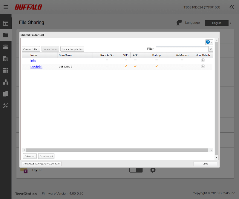 Buffalo TeraStation 5810DN SS01 FileSharing 01 shared folders