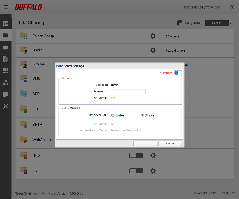 Buffalo TeraStation 5810DN SS01 FileSharing 10 rsync access