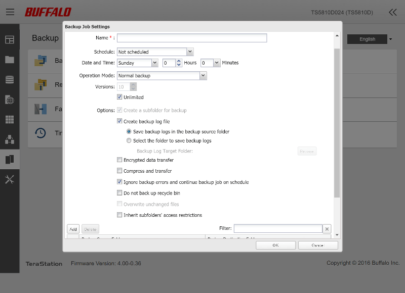 Buffalo TeraStation 5810DN SS04 Backup 01 create job options