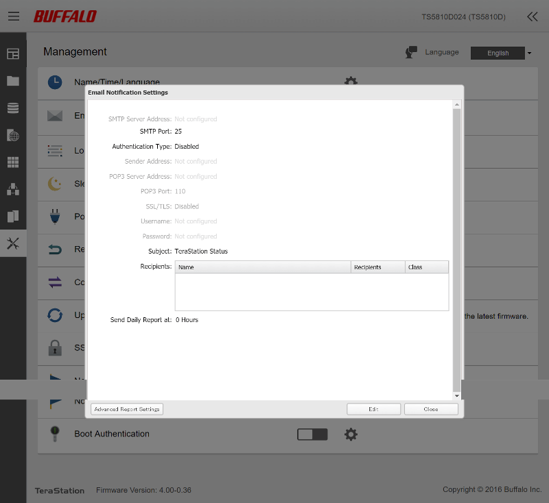 Buffalo TeraStation 5810DN SS05 Management 04 notifications email