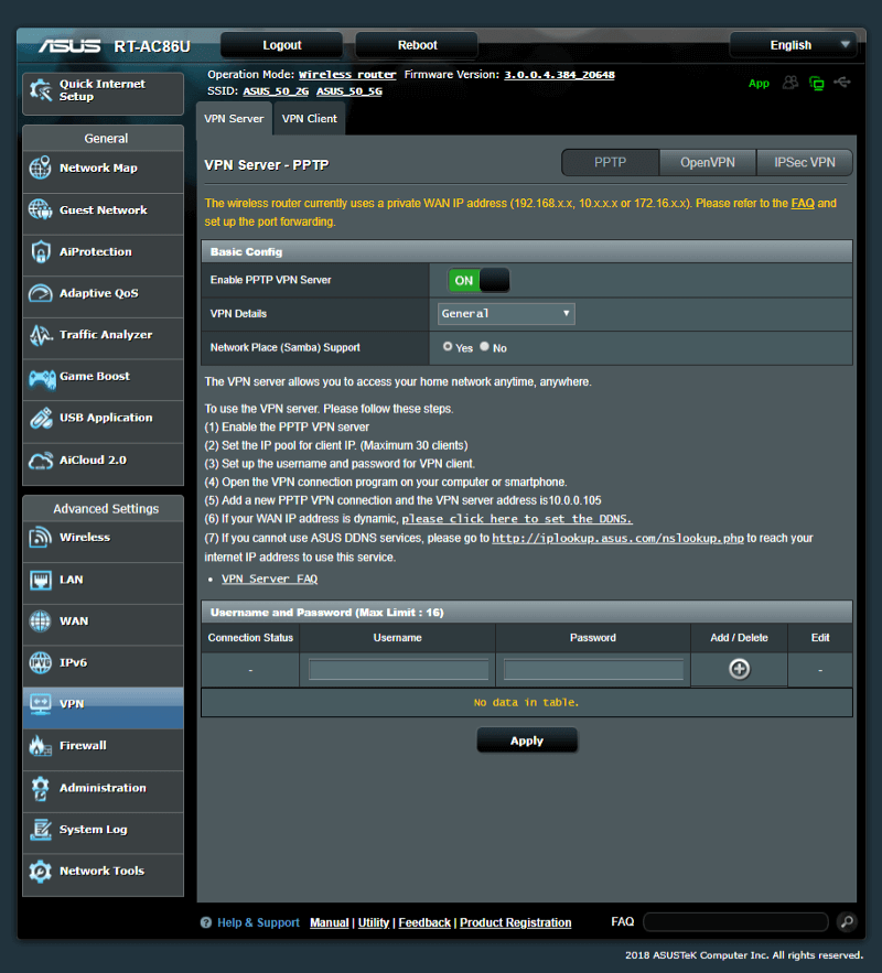 ASUS RT-AC86U AC2900 SS03 Settings 01 vpn server