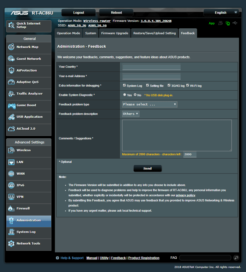 ASUS RT-AC86U AC2900 SS03 Settings 11 admin feedback